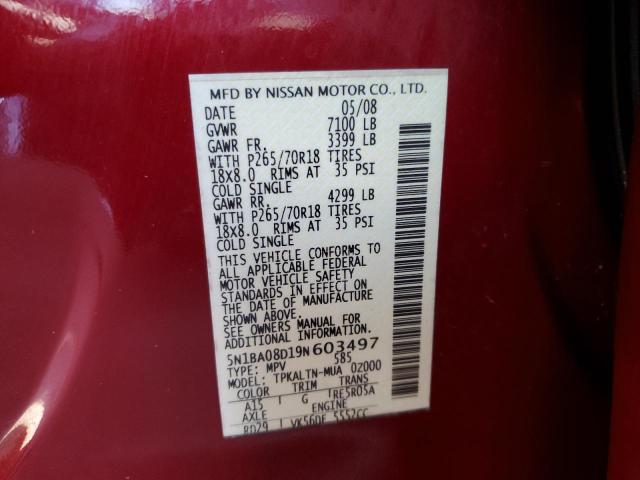 Photo 10 from auction – 2009 NISSAN ARMADA SE with VIN 5N1BA08D19N603497