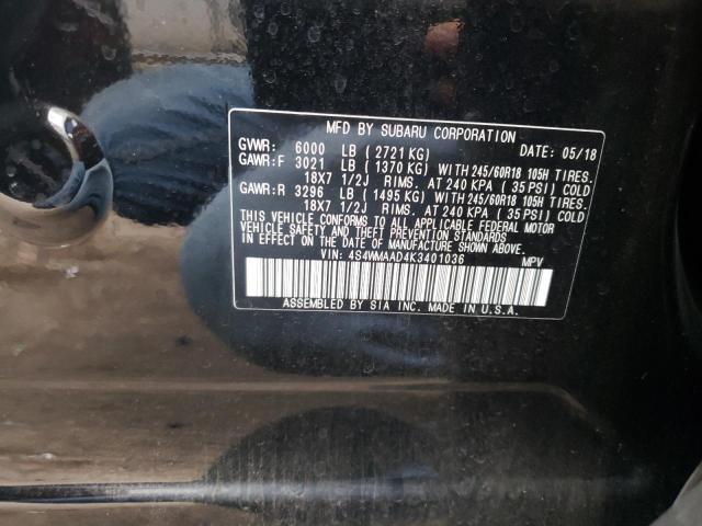 Photo 10 from auction – 2019 SUBARU ASCENT with VIN 4S4WMAAD4K3401036