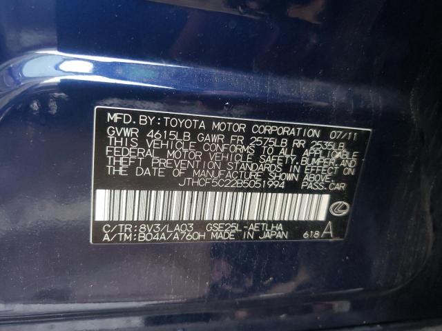 Photo 10 from auction – 2011 LEXUS IS 250 with VIN JTHCF5C22B5051994