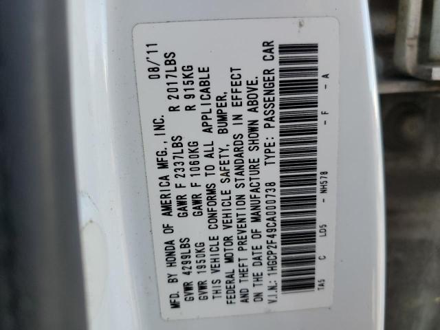 Photo 10 from auction – 2012 HONDA ACCORD LXP with VIN 1HGCP2F49CA000738