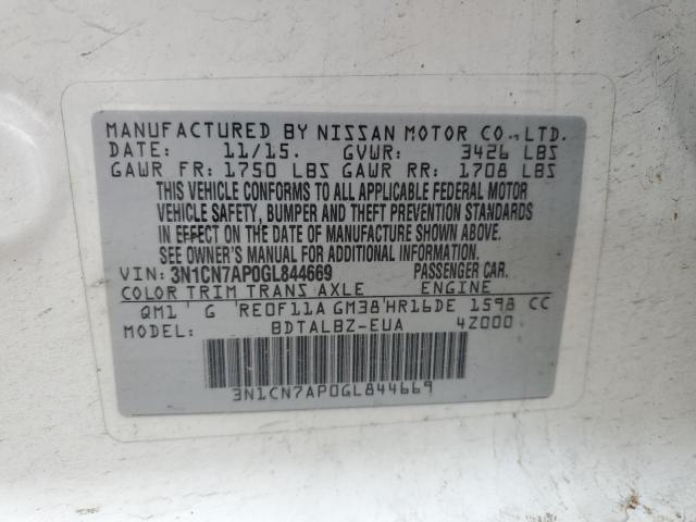 Photo 10 from auction – 2016 NISSAN VERSA S with VIN 3N1CN7AP0GL844669