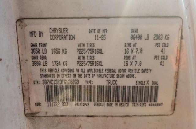 Photo 10 from auction – 1996 DODGE 1500 with VIN 3B7HC13Z3TG120269