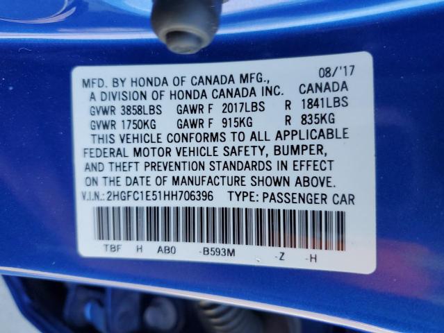 Photo 10 from auction – 2017 HONDA CIVIC SI with VIN 2HGFC1E51HH706396