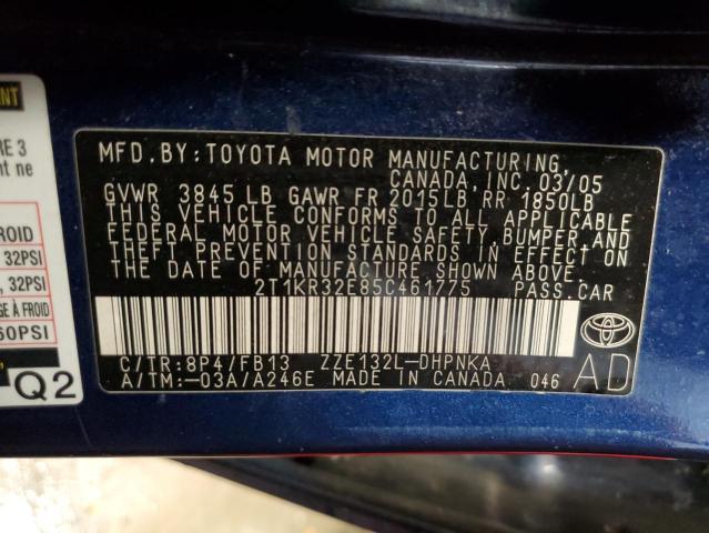 Photo 10 from auction – 2005 TOYOTA COROLLA MA with VIN 2T1KR32E85C461775