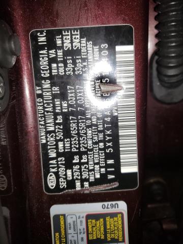 Photo 10 from auction – 2014 KIA SORENTO LX with VIN 5XYKT4A66EG511403