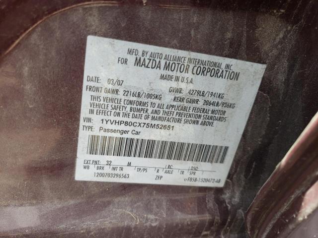 Photo 10 from auction – 2007 MAZDA 6 I with VIN 1YVHP80CX75M52651