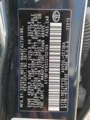 Photo 10 from auction – 2012 TOYOTA CAMRY BASE with VIN 4T1BF1FK5CU150104