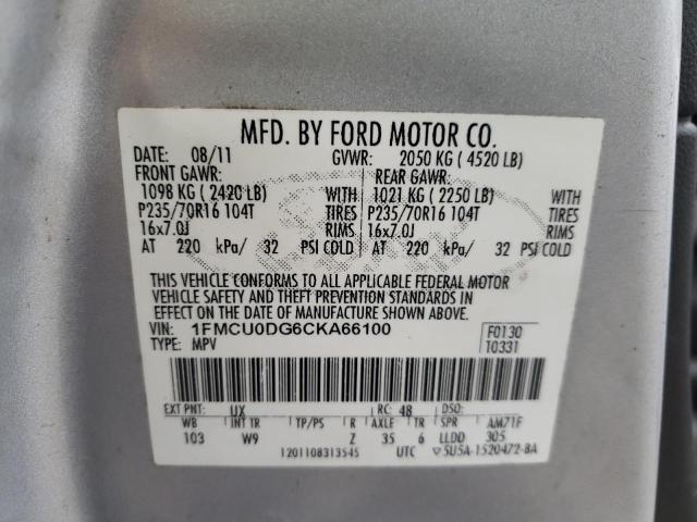 Photo 10 from auction – 2012 FORD ESCAPE XLT with VIN 1FMCU0DG6CKA66100