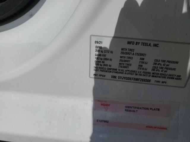 Photo 10 from auction – 2021 TESLA MODEL Y with VIN 5YJYGDEF8MF269308