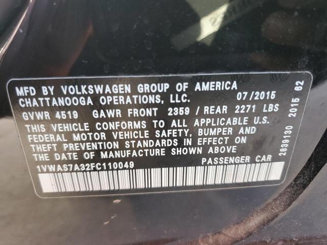Photo 10 from auction – 2015 VOLKSWAGEN PASSAT S with VIN 1VWAS7A32FC110049