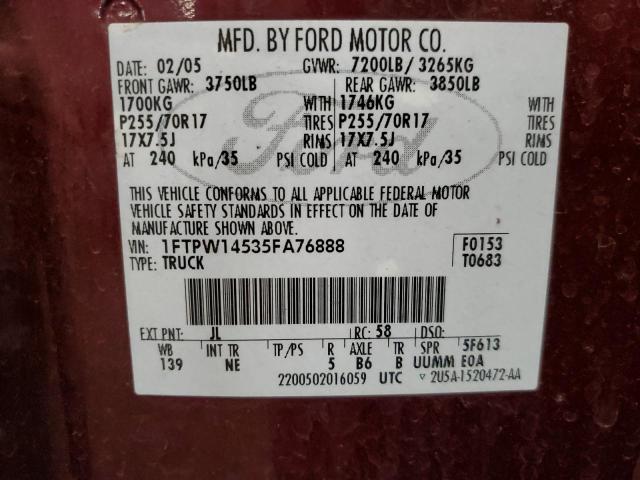 Photo 10 from auction – 2005 FORD F-150 with VIN 1FTPW14535FA76888