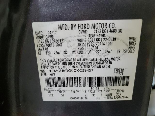Photo 10 from auction – 2012 FORD ESCAPE XLT with VIN 1FMCU9DG9CKC59457
