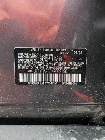 Photo 10 from auction – 2022 SUBARU WRX PREMIU with VIN JF1VBAF65N9009190