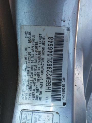 Photo 10 from auction – 2002 HONDA CIVIC EX with VIN 1HGEM22962L046548