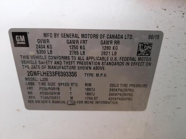 Photo 10 from auction – 2015 CHEVROLET EQUINOX LT with VIN 2GNFLHE33F6393356