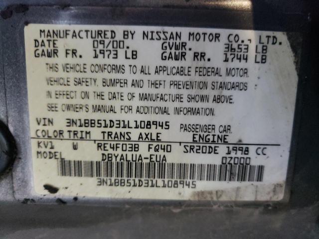 Photo 10 from auction – 2001 NISSAN SENTRA SE with VIN 3N1BB51D31L108945