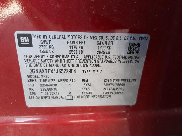 Photo 10 from auction – 2018 CHEVROLET EQUINOX LT with VIN 3GNAXTEX1JS522984