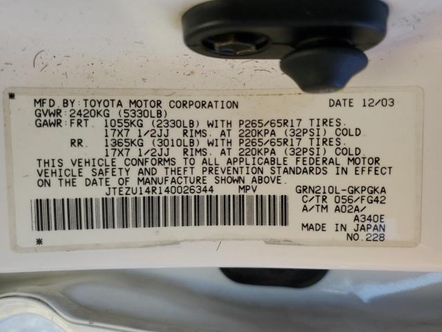 Photo 10 from auction – 2004 TOYOTA 4RUNNER SR with VIN JTEZU14R140026344