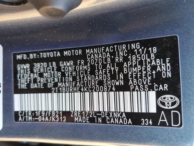 Photo 10 from auction – 2019 TOYOTA COROLLA L with VIN 2T1BURHE4KC200874