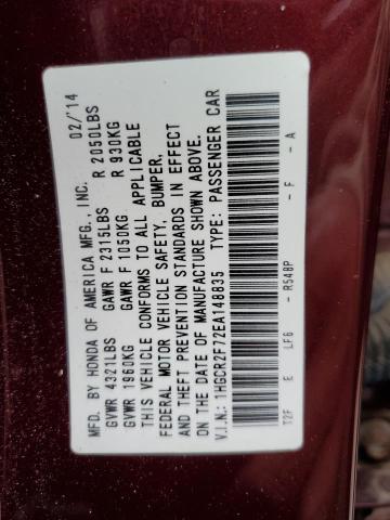 Photo 10 from auction – 2014 HONDA ACCORD EX with VIN 1HGCR2F72EA148835