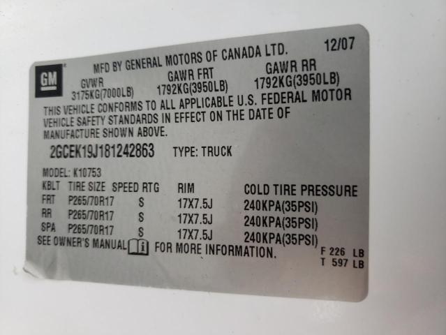 Photo 10 from auction – 2008 CHEVROLET SILVERADO with VIN 2GCEK19J181242863