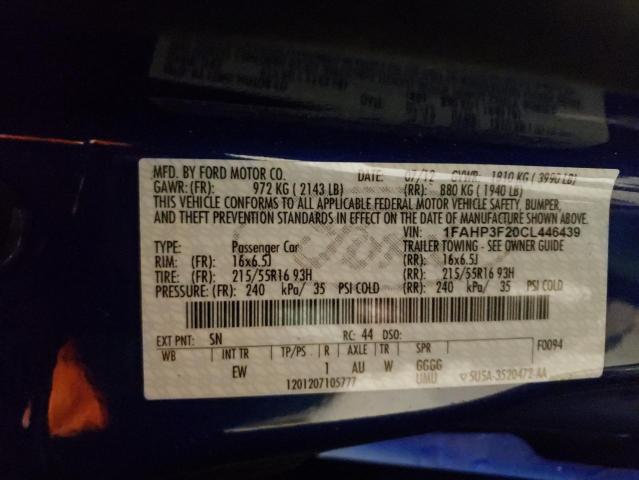 Photo 10 from auction – 2012 FORD FOCUS SE with VIN 1FAHP3F20CL446439
