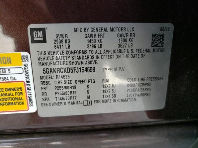 Photo 10 from auction – 2015 BUICK ENCLAVE with VIN 5GAKRCKD5FJ154658