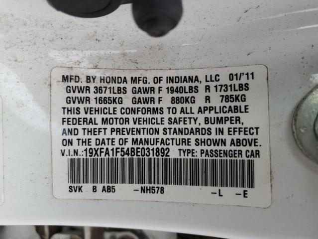 Photo 10 from auction – 2011 HONDA CIVIC LX with VIN 19XFA1F54BE031892