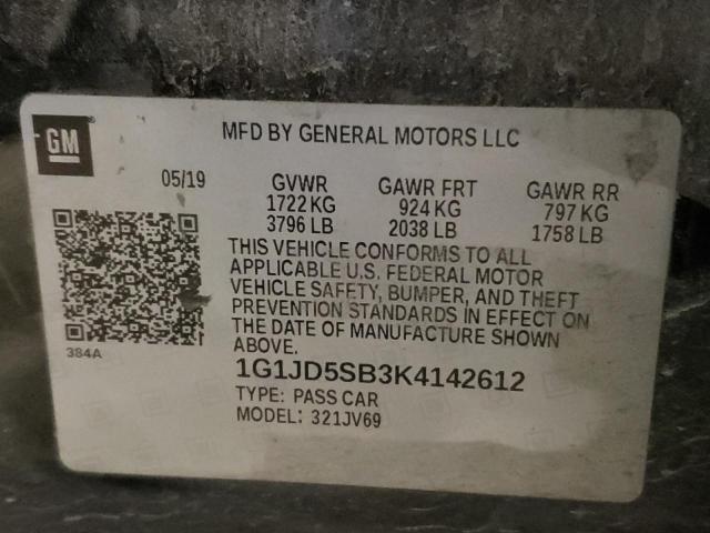 Photo 10 from auction – 2019 CHEVROLET SONIC LT with VIN 1G1JD5SB3K4142612