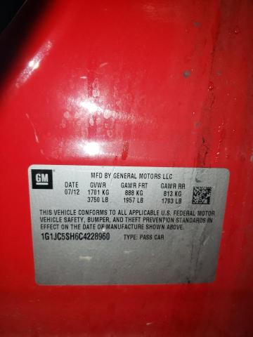 Photo 10 from auction – 2012 CHEVROLET SONIC LT with VIN 1G1JC5SH6C4228960