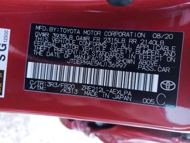 Photo 10 from auction – 2021 TOYOTA COROLLA LE with VIN JTDEPMAE5MJ136997