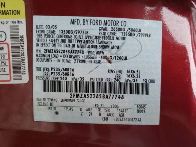 Photo 10 from auction – 2005 FORD FREESTAR S with VIN 2FMZA52285BA77748