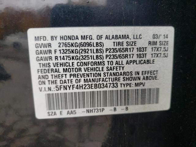 Photo 10 from auction – 2014 HONDA PILOT LX with VIN 5FNYF4H23EB034733