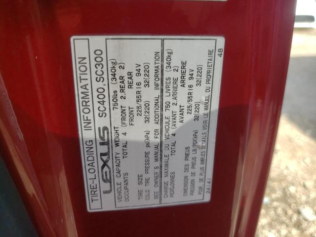 Photo 10 from auction – 2000 LEXUS SC 400 with VIN JT8CH32Y5Y1002924