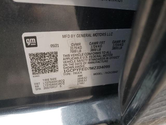 Photo 10 from auction – 2021 CHEVROLET SILVERADO with VIN 1GCPYFED7MZ334095