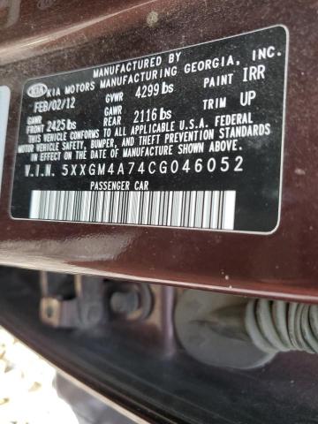 Photo 10 from auction – 2012 KIA OPTIMA LX with VIN 5XXGM4A74CG046052
