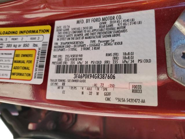 Photo 10 from auction – 2016 FORD FUSION TIT with VIN 3FA6P0K94GR387606