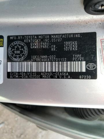 Photo 10 from auction – 2007 TOYOTA CAMRY CE with VIN 4T1BE46K87U701152