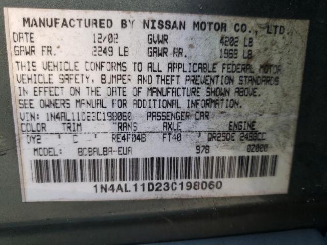 Photo 10 from auction – 2003 NISSAN ALTIMA BAS with VIN 1N4AL11D23C198060