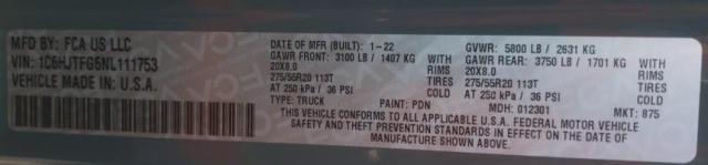 Photo 10 from auction – 2022 JEEP GLADIATOR with VIN 1C6HJTFG6NL111753