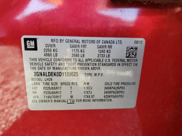 Photo 10 from auction – 2013 CHEVROLET EQUINOX LT with VIN 2GNALDEK0D1139625