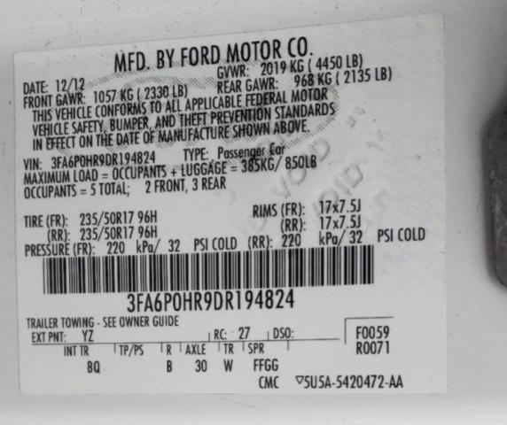 Photo 10 from auction – 2013 FORD FUSION SE with VIN 3FA6P0HR9DR194824