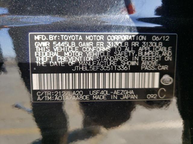 Photo 10 from auction – 2012 LEXUS LS 460 with VIN JTHBL5EF3C5113361