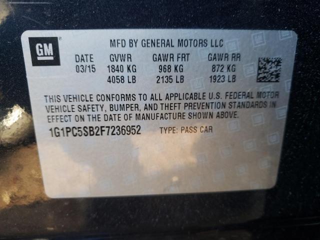 Photo 10 from auction – 2015 CHEVROLET CRUZE LT with VIN 1G1PC5SB2F7236952