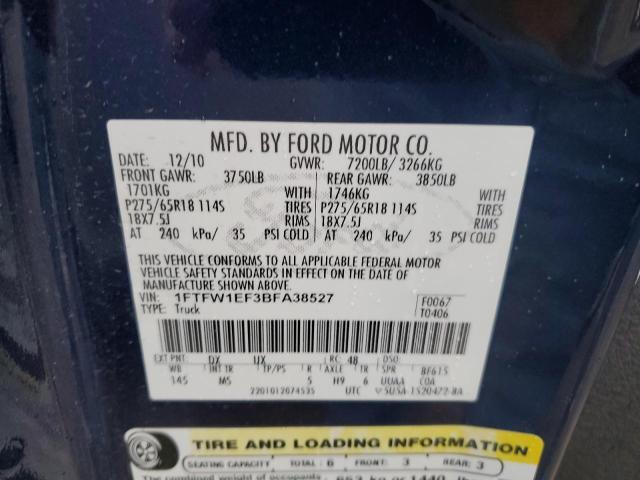 Photo 10 from auction – 2011 FORD F150 SUPER with VIN 1FTFW1EF3BFA38527