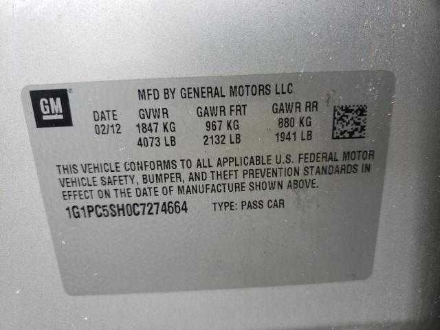 Photo 10 from auction – 2012 CHEVROLET CRUZE LS with VIN 1G1PC5SH0C7274664