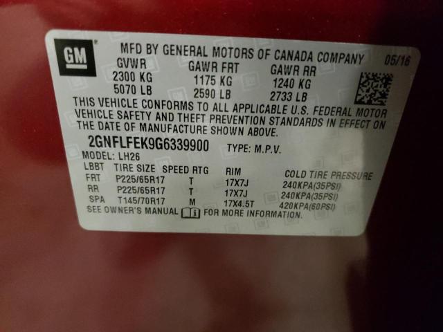 Photo 10 from auction – 2016 CHEVROLET EQUINOX LT with VIN 2GNFLFEK9G6339900