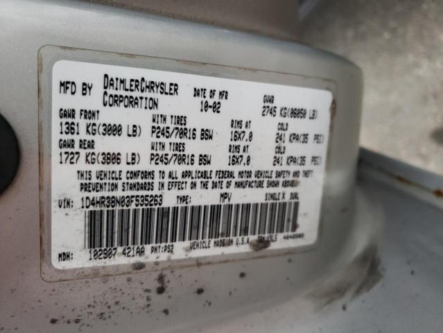 Photo 10 from auction – 2003 DODGE DURANGO SP with VIN 1D4HR38N03F535263