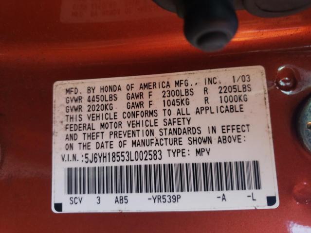 Photo 10 from auction – 2003 HONDA ELEMENT EX with VIN 5J6YH18553L002583
