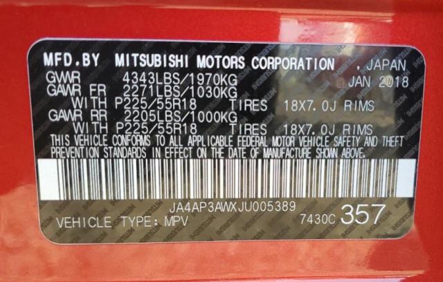 Photo 10 from auction – 2018 MITSUBISHI OUTLANDER with VIN JA4AP3AWXJU005389